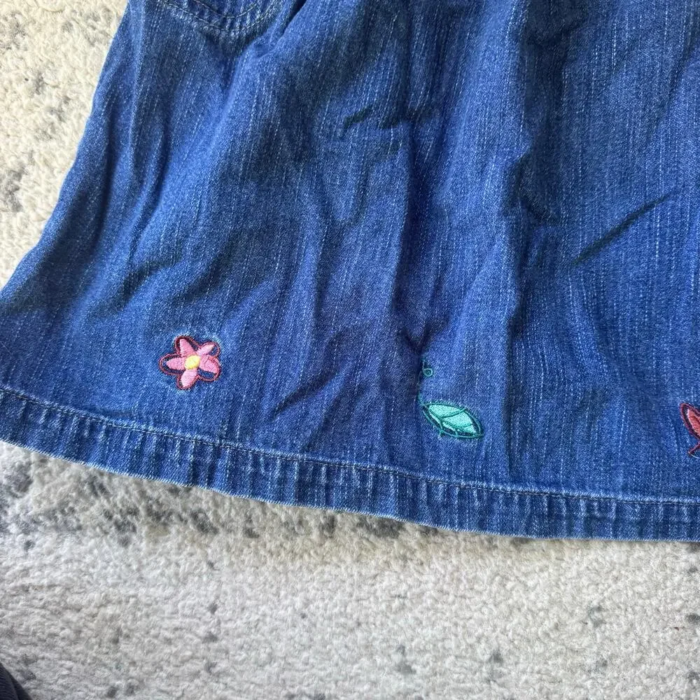Vtg y2k OshKosh B'Gosh Denim Jumper Dress + Embroidered Floral Collar Shirt 4T